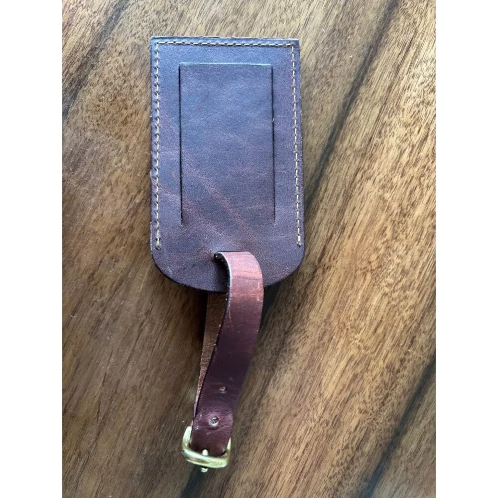 Vintage Orvis Thick Bullhide Dark Brown Leather Luggage Tag Bag ID